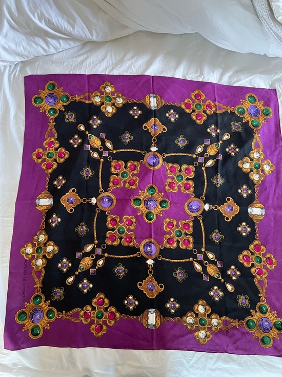 Adrienne Vittadini Accessories - Adrienne Vittadini Square Scarf Jewelry Chain Print Purple Gold Vintage Style